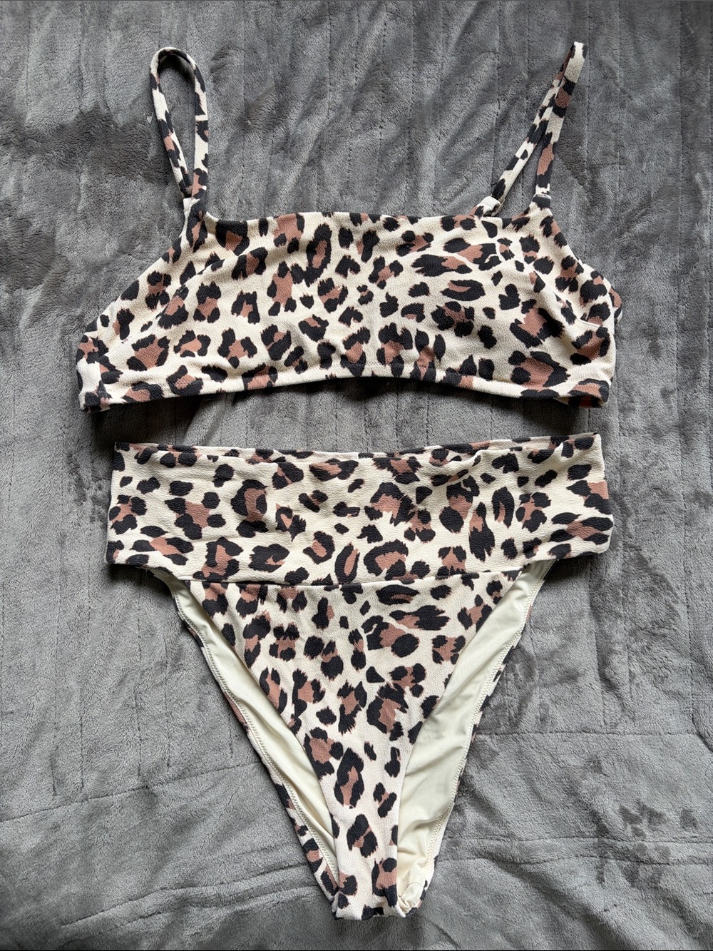 Leopard Print Bikini Set - Cream, Brown & Black